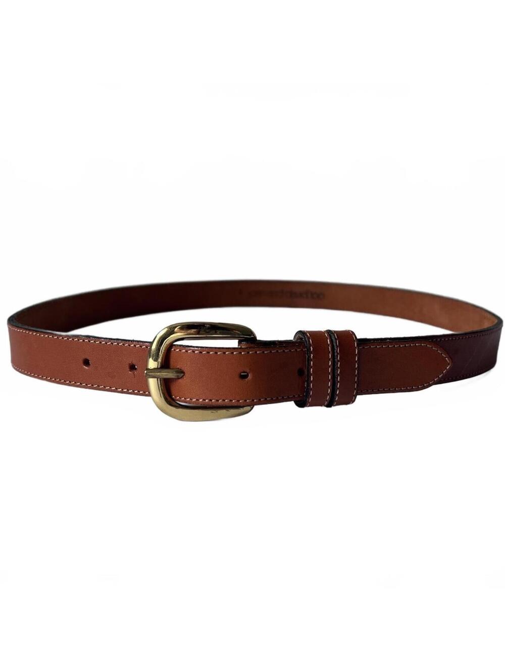 Joan and David Women’s L Leather Belt Brown Solid Brass Buckle Classic Preppy